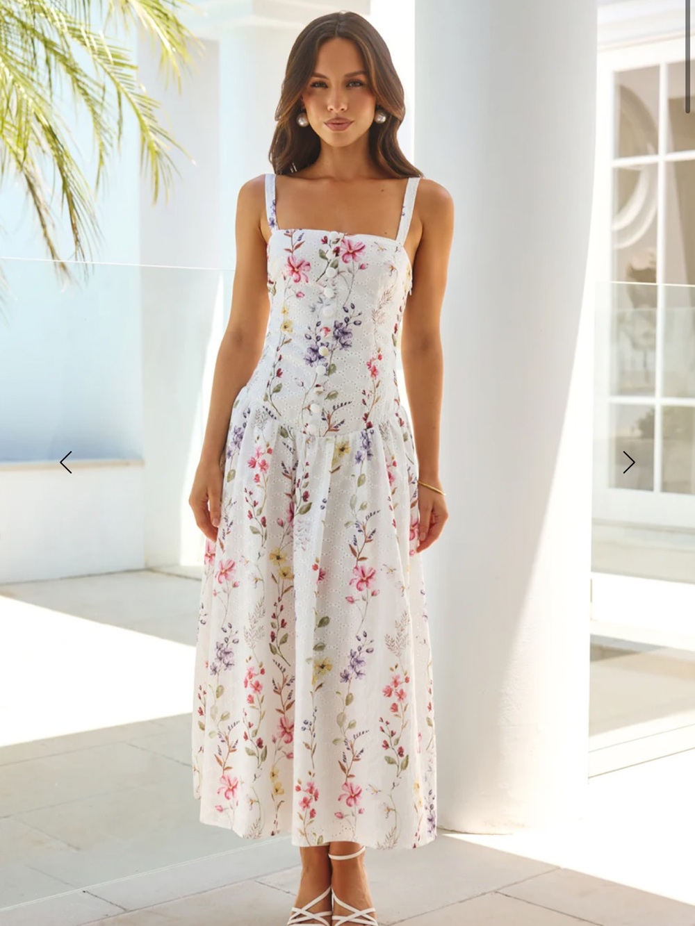 Hello Molly White Floral Midi Dress